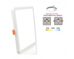 Downlight panel LED Cuadrado 230x230mm Blanco 20W, Corte ajustable 50 a 205mm